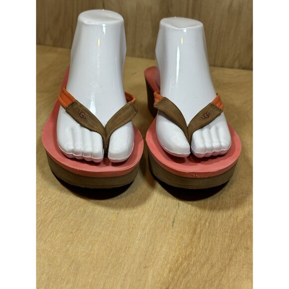 UGG RUBY SANDALS Womens 10 Coral Reef Leather Flip Flops - Picture 4 of 13